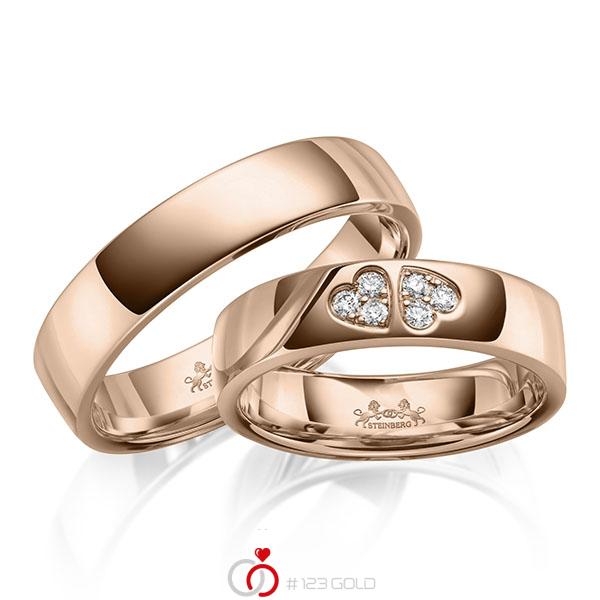 Paar klassische Trauringe/Eheringe in Rotgold 585 mit zus. 0,11 ct. Brillant tw, si von Steinberg - Q-1660-4 Paar klassische Trauringe/Eheringe in Rotgold 585 mit zus. 0,11 ct. Brillant tw, si von Steinberg - Q-1660-4