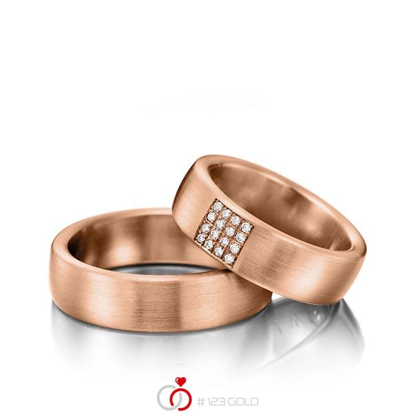 Paar klassische Trauringe/Eheringe in Rotgold 585 mit zus. 0,128 ct. Brillant tw, si von Steinberg - Q-1201-3 Paar klassische Trauringe/Eheringe in Rotgold 585 mit zus. 0,128 ct. Brillant tw, si von Steinberg - Q-1201-3