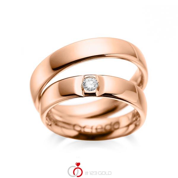 Paar klassische Trauringe/Eheringe in Rotgold 585 mit zus. 0,12 ct. Brillant tw, si von acredo - A-1089-4 Paar klassische Trauringe/Eheringe in Rotgold 585 mit zus. 0,12 ct. Brillant tw, si von acredo - A-1089-4