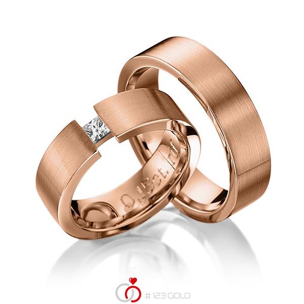 Paar klassische Trauringe/Eheringe in Rotgold 585 mit zus. 0,12 ct. Prinzess-Diamant tw, if von 123gold - Y-1115-7 Paar klassische Trauringe/Eheringe in Rotgold 585 mit zus. 0,12 ct. Prinzess-Diamant tw, if von 123gold - Y-1115-7