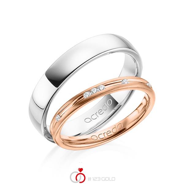 Paar klassische Trauringe/Eheringe in Rotgold 585 mit zus. 0,14 ct. Brillant tw, si von acredo - A-1368-1 Paar klassische Trauringe/Eheringe in Rotgold 585 mit zus. 0,14 ct. Brillant tw, si von acredo - A-1368-1