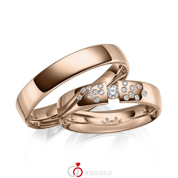 Paar klassische Trauringe/Eheringe in Rotgold 585 mit zus. 0,14 ct. Brillant tw, si von Steinberg - Q-1662-2 Paar klassische Trauringe/Eheringe in Rotgold 585 mit zus. 0,14 ct. Brillant tw, si von Steinberg - Q-1662-2