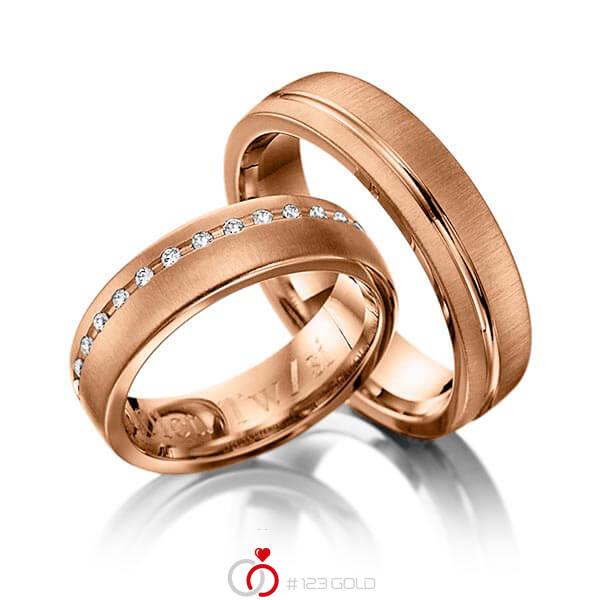 Paar klassische Trauringe/Eheringe in Rotgold 585 mit zus. 0,15 ct. Brillant tw, si von 123gold - Y-1024-16 Paar klassische Trauringe/Eheringe in Rotgold 585 mit zus. 0,15 ct. Brillant tw, si von 123gold - Y-1024-16