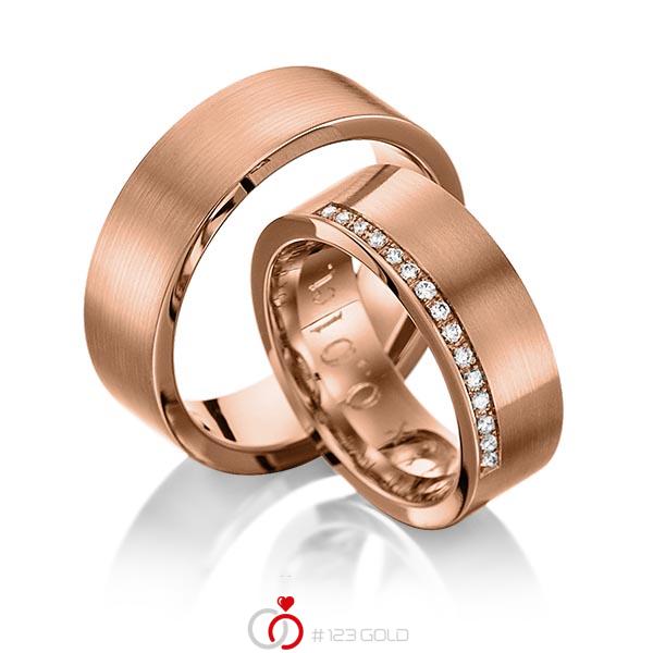 Paar klassische Trauringe/Eheringe in Rotgold 585 mit zus. 0,15 ct. Brillant tw, si von 123gold - Y-1039-3 Paar klassische Trauringe/Eheringe in Rotgold 585 mit zus. 0,15 ct. Brillant tw, si von 123gold - Y-1039-3
