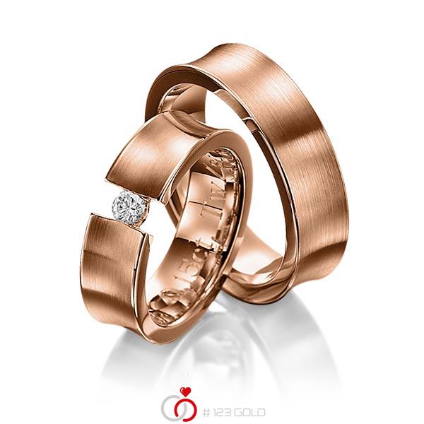 Paar klassische Trauringe/Eheringe in Rotgold 585 mit zus. 0,15 ct. Brillant tw, si von 123gold - Y-1128-6 Paar klassische Trauringe/Eheringe in Rotgold 585 mit zus. 0,15 ct. Brillant tw, si von 123gold - Y-1128-6