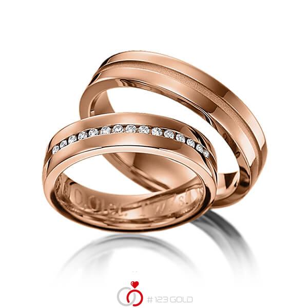 Paar klassische Trauringe/Eheringe in Rotgold 585 mit zus. 0,15 ct. Brillant tw, si von 123gold - Y-1143-6 Paar klassische Trauringe/Eheringe in Rotgold 585 mit zus. 0,15 ct. Brillant tw, si von 123gold - Y-1143-6