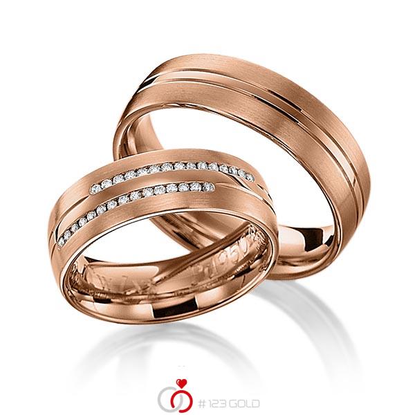Paar klassische Trauringe/Eheringe in Rotgold 585 mit zus. 0,15 ct. Brillant tw, si von 123gold - Y-1145-8 Paar klassische Trauringe/Eheringe in Rotgold 585 mit zus. 0,15 ct. Brillant tw, si von 123gold - Y-1145-8