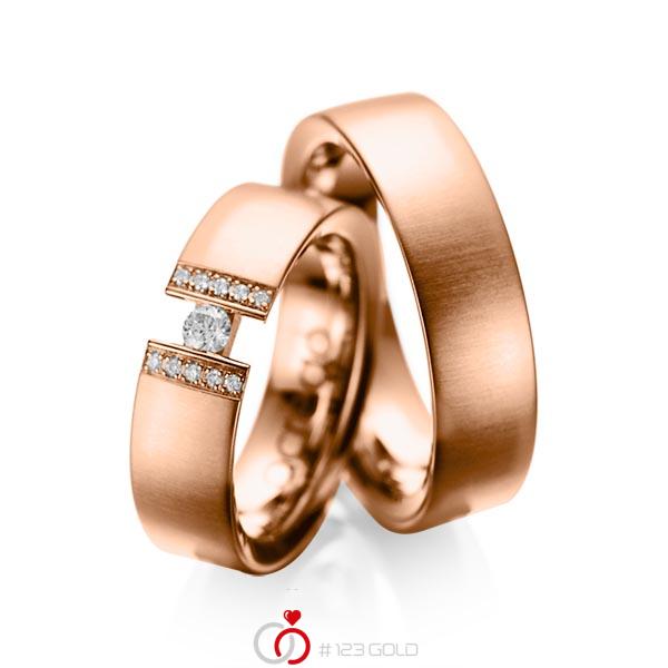 Paar klassische Trauringe/Eheringe in Rotgold 585 mit zus. 0,15 ct. Brillant tw, si von acredo - A-1033-7 Paar klassische Trauringe/Eheringe in Rotgold 585 mit zus. 0,15 ct. Brillant tw, si von acredo - A-1033-7