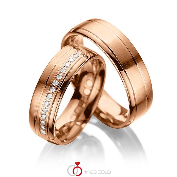 Paar klassische Trauringe/Eheringe in Rotgold 585 mit zus. 0,15 ct. Brillant tw, si von acredo - A-1034-6 Paar klassische Trauringe/Eheringe in Rotgold 585 mit zus. 0,15 ct. Brillant tw, si von acredo - A-1034-6