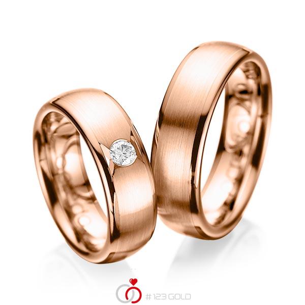 Paar klassische Trauringe/Eheringe in Rotgold 585 mit zus. 0,15 ct. Brillant tw, si von acredo - A-1065-9 Paar klassische Trauringe/Eheringe in Rotgold 585 mit zus. 0,15 ct. Brillant tw, si von acredo - A-1065-9