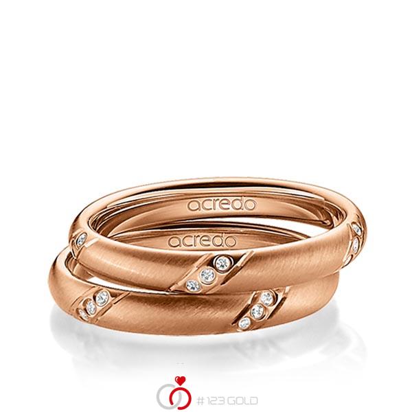 Paar klassische Trauringe/Eheringe in Rotgold 585 mit zus. 0,15 ct. Brillant tw, si von acredo - A-1391-11 Paar klassische Trauringe/Eheringe in Rotgold 585 mit zus. 0,15 ct. Brillant tw, si von acredo - A-1391-11
