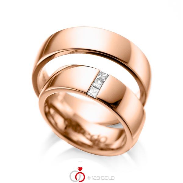 Paar klassische Trauringe/Eheringe in Rotgold 585 mit zus. 0,15 ct. Prinzess-Diamant tw, si von acredo - A-1056-6 Paar klassische Trauringe/Eheringe in Rotgold 585 mit zus. 0,15 ct. Prinzess-Diamant tw, si von acredo - A-1056-6