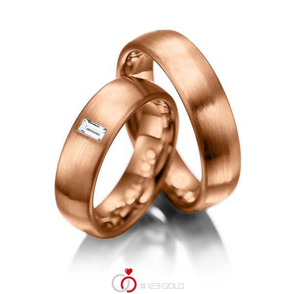 Paar klassische Trauringe/Eheringe in Rotgold 585 mit zus. 0,1 ct. Baguette-Diamant tw, vs von acredo - A-1002-7 Paar klassische Trauringe/Eheringe in Rotgold 585 mit zus. 0,1 ct. Baguette-Diamant tw, vs von acredo - A-1002-7