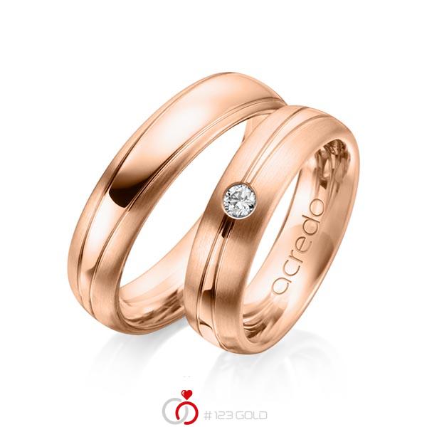 Paar klassische Trauringe/Eheringe in Rotgold 585 mit zus. 0,1 ct. Brillant tw, si von acredo - A-1149-7 Paar klassische Trauringe/Eheringe in Rotgold 585 mit zus. 0,1 ct. Brillant tw, si von acredo - A-1149-7