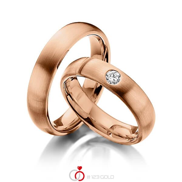 Paar klassische Trauringe/Eheringe in Rotgold 585 mit zus. 0,1 ct. Brillant tw, si von Steinberg - Q-1385-1 Paar klassische Trauringe/Eheringe in Rotgold 585 mit zus. 0,1 ct. Brillant tw, si von Steinberg - Q-1385-1