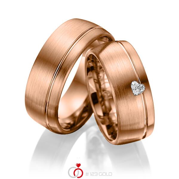Paar klassische Trauringe/Eheringe in Rotgold 585 mit zus. 0,1 ct. Herz-Diamant tw, vs von 123gold - Y-1011-20 Paar klassische Trauringe/Eheringe in Rotgold 585 mit zus. 0,1 ct. Herz-Diamant tw, vs von 123gold - Y-1011-20