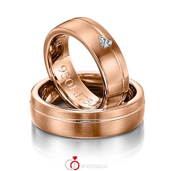 Paar klassische Trauringe/Eheringe in Rotgold 585 mit zus. 0,1 ct. Herz-Diamant tw, vs von 123gold - Y-1133-8 Paar klassische Trauringe/Eheringe in Rotgold 585 mit zus. 0,1 ct. Herz-Diamant tw, vs von 123gold - Y-1133-8