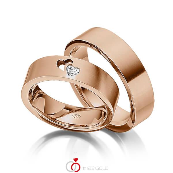 Paar klassische Trauringe/Eheringe in Rotgold 585 mit zus. 0,1 ct. Herz-Diamant tw, vs von 123gold - Y-1336-4 Paar klassische Trauringe/Eheringe in Rotgold 585 mit zus. 0,1 ct. Herz-Diamant tw, vs von 123gold - Y-1336-4