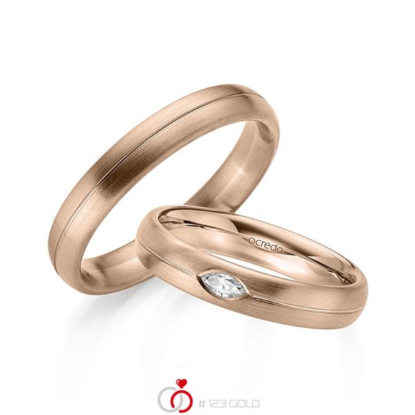 Paar klassische Trauringe/Eheringe in Rotgold 585 mit zus. 0,1 ct. tw, vs von acredo - A-2143-7 Paar klassische Trauringe/Eheringe in Rotgold 585 mit zus. 0,1 ct. tw, vs von acredo - A-2143-7