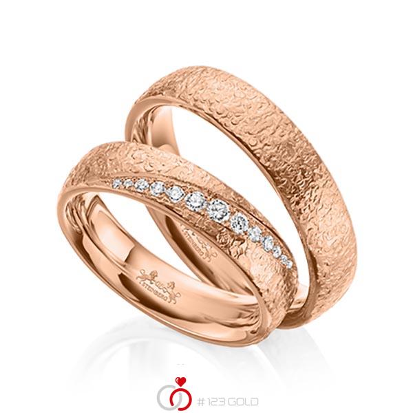 Paar klassische Trauringe/Eheringe in Rotgold 585 mit zus. 0,214 ct. Brillant tw, si von Steinberg - Q-1564-3 Paar klassische Trauringe/Eheringe in Rotgold 585 mit zus. 0,214 ct. Brillant tw, si von Steinberg - Q-1564-3