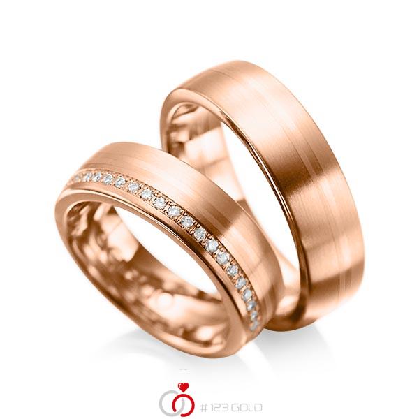 Paar klassische Trauringe/Eheringe in Rotgold 585 mit zus. 0,216 ct. Brillant tw, si von acredo - A-1030-6 Paar klassische Trauringe/Eheringe in Rotgold 585 mit zus. 0,216 ct. Brillant tw, si von acredo - A-1030-6