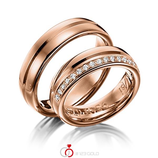 Paar klassische Trauringe/Eheringe in Rotgold 585 mit zus. 0,225 ct. Brillant tw, si von 123gold - Y-1131-8 Paar klassische Trauringe/Eheringe in Rotgold 585 mit zus. 0,225 ct. Brillant tw, si von 123gold - Y-1131-8