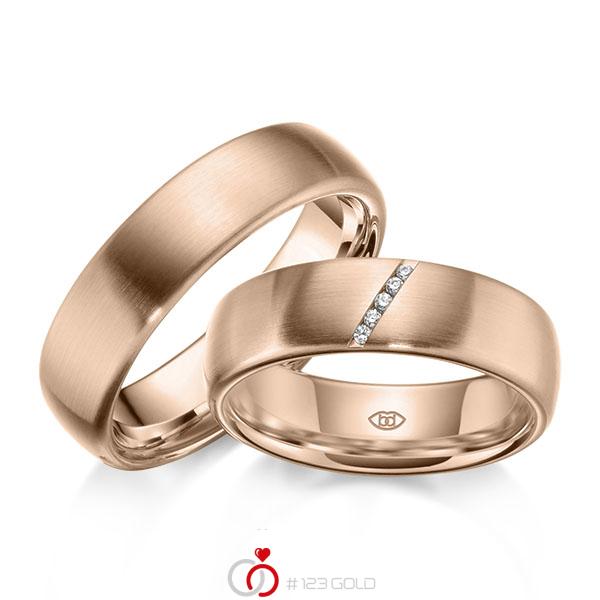 Paar klassische Trauringe/Eheringe in Rotgold 585 mit zus. 0,225 ct. Brillant tw, si von 123gold - Y-1440-1 Paar klassische Trauringe/Eheringe in Rotgold 585 mit zus. 0,225 ct. Brillant tw, si von 123gold - Y-1440-1