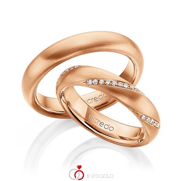 Paar klassische Trauringe/Eheringe in Rotgold 585 mit zus. 0,225 ct. Brillant tw, si von acredo - A-1463-5 Paar klassische Trauringe/Eheringe in Rotgold 585 mit zus. 0,225 ct. Brillant tw, si von acredo - A-1463-5