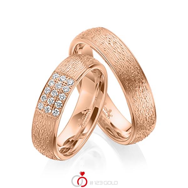 Paar klassische Trauringe/Eheringe in Rotgold 585 mit zus. 0,225 ct. Brillant tw, si von Steinberg - Q-1569-3 Paar klassische Trauringe/Eheringe in Rotgold 585 mit zus. 0,225 ct. Brillant tw, si von Steinberg - Q-1569-3