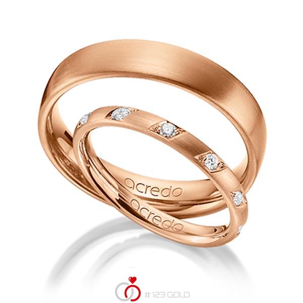 Paar klassische Trauringe/Eheringe in Rotgold 585 mit zus. 0,22 ct. Brillant tw, si von acredo - A-1366-6 Paar klassische Trauringe/Eheringe in Rotgold 585 mit zus. 0,22 ct. Brillant tw, si von acredo - A-1366-6