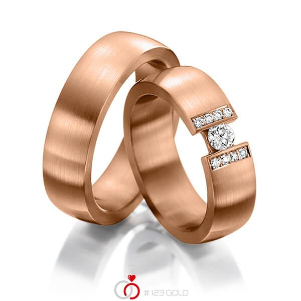 Paar klassische Trauringe/Eheringe in Rotgold 585 mit zus. 0,25 ct. Brillant tw, si tw, vs von 123gold - Y-1277-6 Paar klassische Trauringe/Eheringe in Rotgold 585 mit zus. 0,25 ct. Brillant tw, si tw, vs von 123gold - Y-1277-6