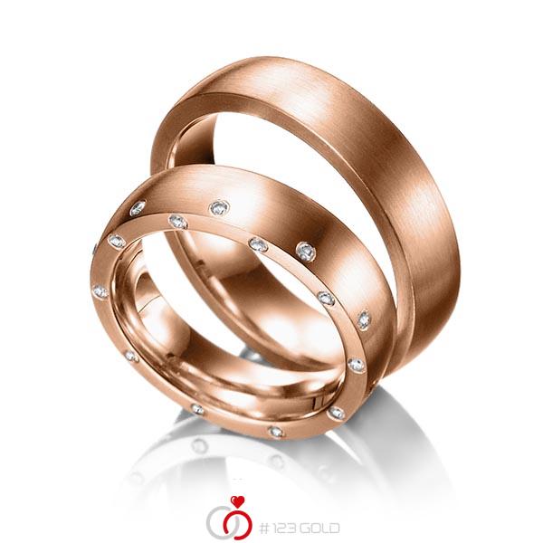 Paar klassische Trauringe/Eheringe in Rotgold 585 mit zus. 0,25 ct. Brillant tw, si von 123gold - Y-1127-6 Paar klassische Trauringe/Eheringe in Rotgold 585 mit zus. 0,25 ct. Brillant tw, si von 123gold - Y-1127-6