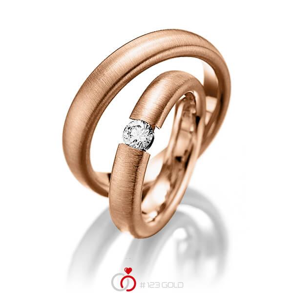 Paar klassische Trauringe/Eheringe in Rotgold 585 mit zus. 0,25 ct. Brillant tw, si von Steinberg - Q-1245-4 Paar klassische Trauringe/Eheringe in Rotgold 585 mit zus. 0,25 ct. Brillant tw, si von Steinberg - Q-1245-4