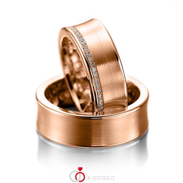 Paar klassische Trauringe/Eheringe in Rotgold 585 mit zus. 0,28 ct. Brillant tw, si von acredo - A-1058-6 Paar klassische Trauringe/Eheringe in Rotgold 585 mit zus. 0,28 ct. Brillant tw, si von acredo - A-1058-6