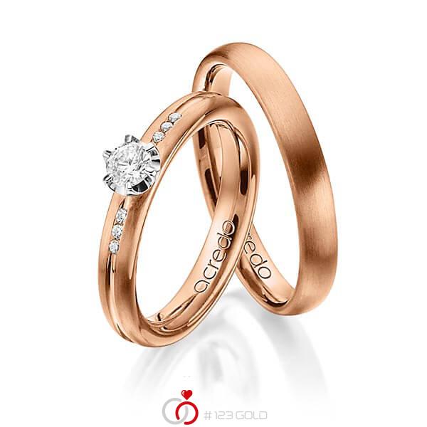 Paar klassische Trauringe/Eheringe in Rotgold 585 mit zus. 0,298 ct. Brillant tw, si von acredo - A-1491-11 Paar klassische Trauringe/Eheringe in Rotgold 585 mit zus. 0,298 ct. Brillant tw, si von acredo - A-1491-11