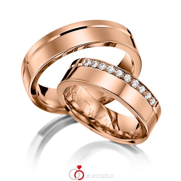 Paar klassische Trauringe/Eheringe in Rotgold 585 mit zus. 0,2 ct. Brillant tw, si von 123gold - Y-1135-7 Paar klassische Trauringe/Eheringe in Rotgold 585 mit zus. 0,2 ct. Brillant tw, si von 123gold - Y-1135-7
