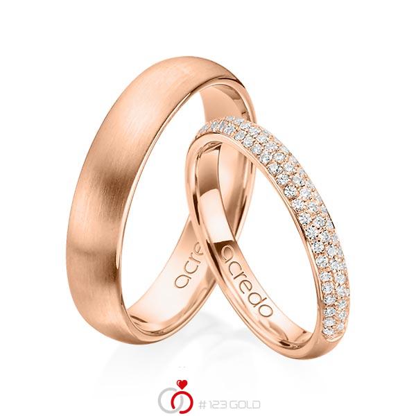 Paar klassische Trauringe/Eheringe in Rotgold 585 mit zus. 0,38 ct. Brillant tw, si von acredo - A-1371-5 Paar klassische Trauringe/Eheringe in Rotgold 585 mit zus. 0,38 ct. Brillant tw, si von acredo - A-1371-5