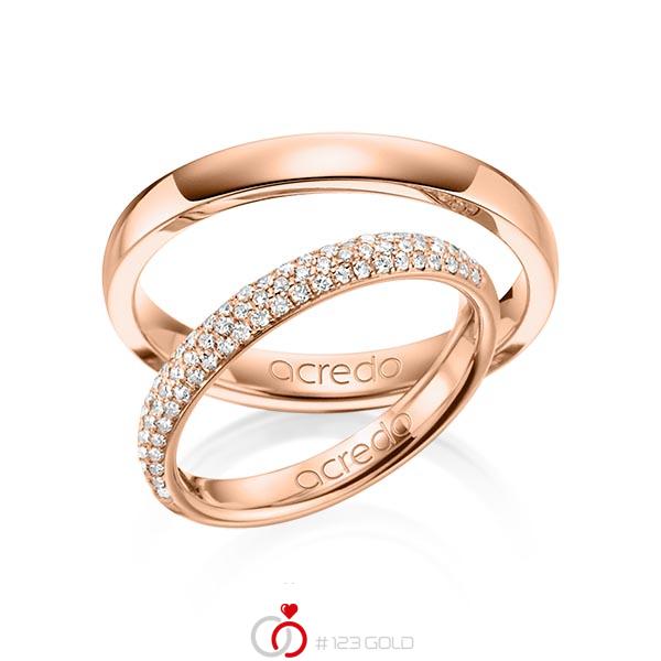 Paar klassische Trauringe/Eheringe in Rotgold 585 mit zus. 0,38 ct. Brillant tw, si von acredo - A-1381-5 Paar klassische Trauringe/Eheringe in Rotgold 585 mit zus. 0,38 ct. Brillant tw, si von acredo - A-1381-5