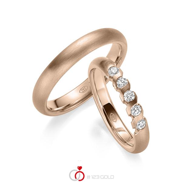 Paar klassische Trauringe/Eheringe in Rotgold 585 mit zus. 0,4 ct. Brillant tw, si - UQ-1021-4 Paar klassische Trauringe/Eheringe in Rotgold 585 mit zus. 0,4 ct. Brillant tw, si - UQ-1021-4