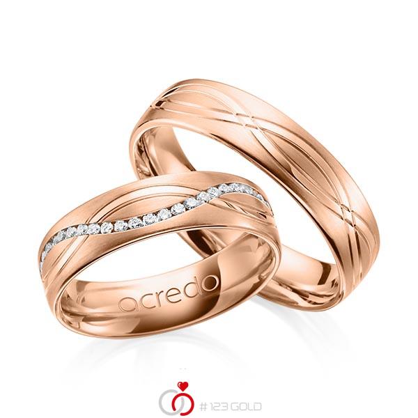Paar klassische Trauringe/Eheringe in Rotgold 585 mit zus. 0,4 ct. Brillant tw, si von acredo - A-1163-4 Paar klassische Trauringe/Eheringe in Rotgold 585 mit zus. 0,4 ct. Brillant tw, si von acredo - A-1163-4