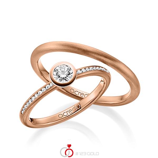 Paar klassische Trauringe/Eheringe in Rotgold 585 mit zus. 0,4 ct. Brillant tw, si von acredo - A-1504-2 Paar klassische Trauringe/Eheringe in Rotgold 585 mit zus. 0,4 ct. Brillant tw, si von acredo - A-1504-2