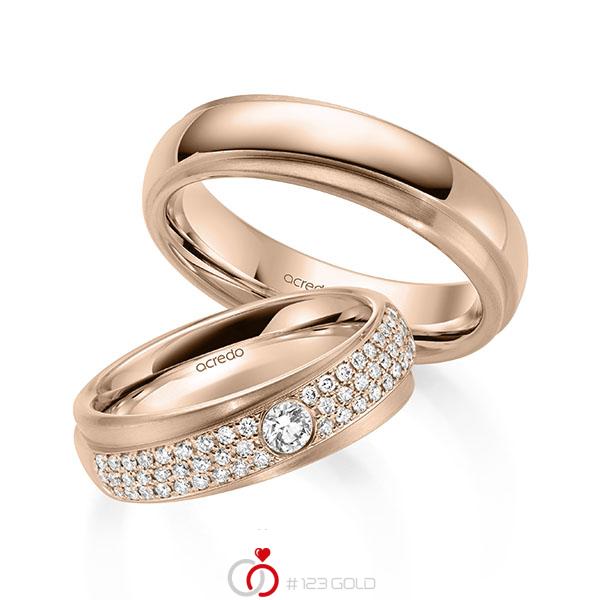 Paar klassische Trauringe/Eheringe in Rotgold 585 mit zus. 0,582 ct. Brillant tw, si von acredo - A-2159-5 Paar klassische Trauringe/Eheringe in Rotgold 585 mit zus. 0,582 ct. Brillant tw, si von acredo - A-2159-5