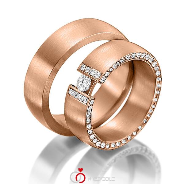 Paar klassische Trauringe/Eheringe in Rotgold 585 mit zus. 0,63 ct. Brillant tw, si von Steinberg - Q-1227-6 Paar klassische Trauringe/Eheringe in Rotgold 585 mit zus. 0,63 ct. Brillant tw, si von Steinberg - Q-1227-6