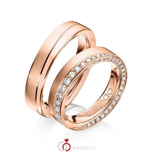 Paar klassische Trauringe/Eheringe in Rotgold 585 mit zus. 0,654 ct. Brillant tw, si von acredo - A-1156-7 Paar klassische Trauringe/Eheringe in Rotgold 585 mit zus. 0,654 ct. Brillant tw, si von acredo - A-1156-7