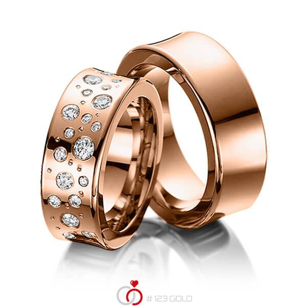 Paar klassische Trauringe/Eheringe in Rotgold 585 mit zus. 0,6 ct. Brillant tw, si von 123gold - Y-1282-5 Paar klassische Trauringe/Eheringe in Rotgold 585 mit zus. 0,6 ct. Brillant tw, si von 123gold - Y-1282-5