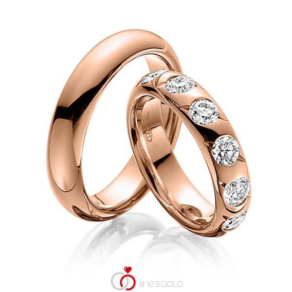 Paar klassische Trauringe/Eheringe in Rotgold 585 mit zus. 1,32 ct. Brillant tw, si von 123gold - Y-1275-6 Paar klassische Trauringe/Eheringe in Rotgold 585 mit zus. 1,32 ct. Brillant tw, si von 123gold - Y-1275-6