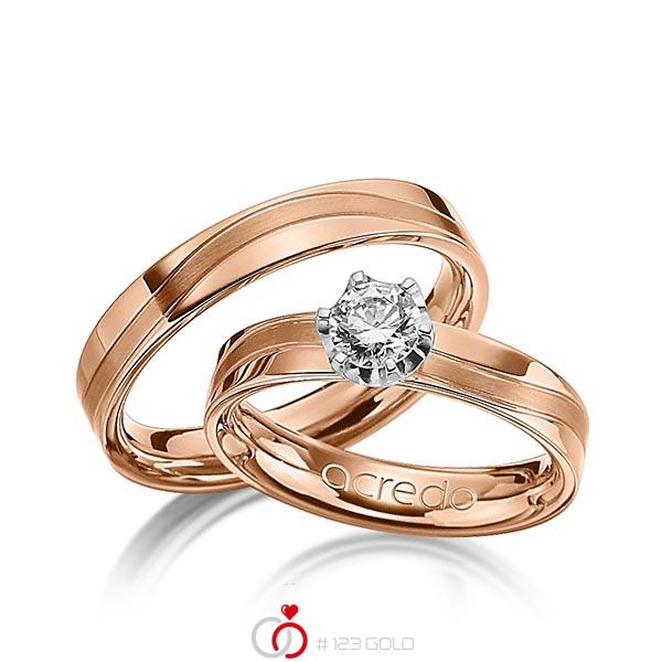 Paar klassische Trauringe/Eheringe in Rotgold 750 mit 0,4 ct. Brillant tw, si von acredo - A-1210-7 Paar klassische Trauringe/Eheringe in Rotgold 750 mit 0,4 ct. Brillant tw, si von acredo - A-1210-7