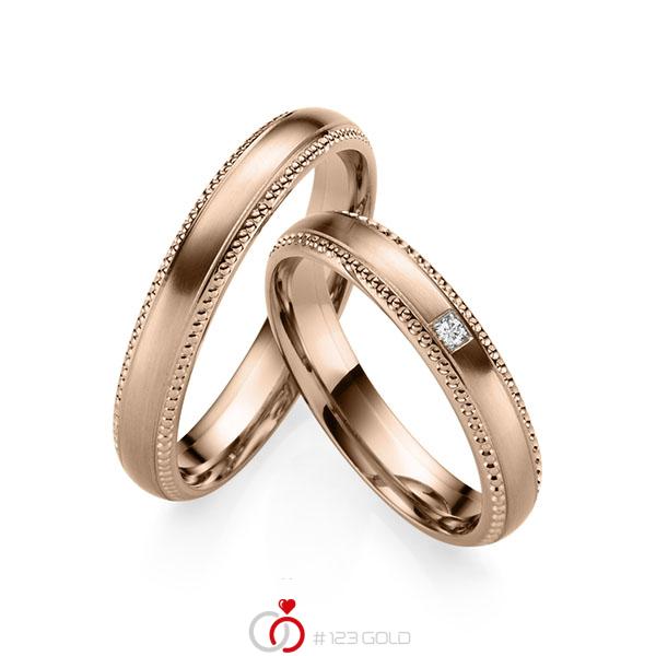 Paar klassische Trauringe/Eheringe in Rotgold 750 mit zus. 0,02 ct. Brillant tw, vs von 123gold - Y-1427-8 Paar klassische Trauringe/Eheringe in Rotgold 750 mit zus. 0,02 ct. Brillant tw, vs von 123gold - Y-1427-8