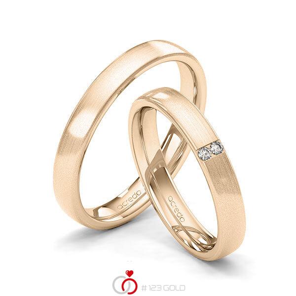 Paar klassische Trauringe/Eheringe in Signature Gold 585 mit zus. 0,03 ct. Brillant tw, si von acredo - A-1966-5 Paar klassische Trauringe/Eheringe in Signature Gold 585 mit zus. 0,03 ct. Brillant tw, si von acredo - A-1966-5