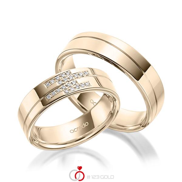 Paar klassische Trauringe/Eheringe in Signature Gold 585 mit zus. 0,11 ct. Brillant tw, si von acredo - A-1976-10 Paar klassische Trauringe/Eheringe in Signature Gold 585 mit zus. 0,11 ct. Brillant tw, si von acredo - A-1976-10